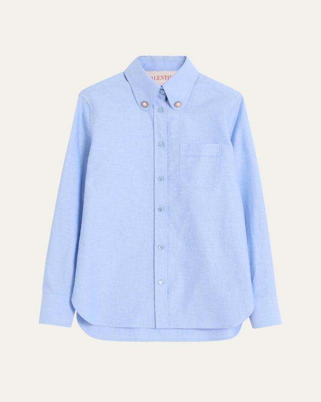 Button Down Collar Shirting Blouse